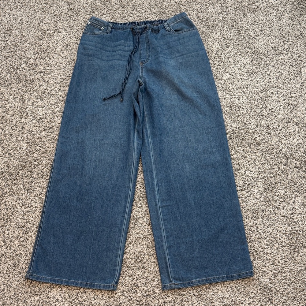 No Boundaries Women's Wide-Leg Drawstring Jeans - Blue